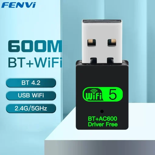 FENVI מתאם USB WiFi + בלוטות' 600 מגה-ביט לשנייה 2 ב-1