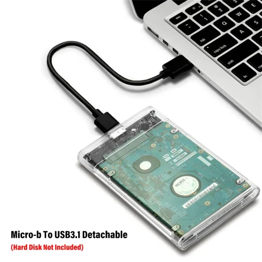 כיסוי חיצוני שקוף לכונן חיצוני 2.5 אינץ' HDD SSD Micro-b ל-USB3.1 תומך ב-4TB SATA III לנייד