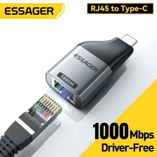 מתאם Essager מ-Type-C ל-Ethernet, 1001000Mbps