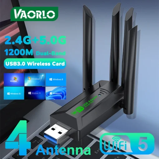 מתאם USB 3.0 ל-WiFi 1200Mbps מקורי עם 4 אנטנות