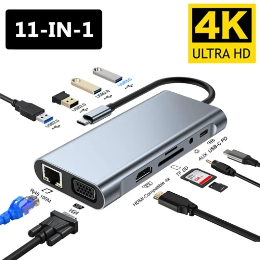 מתאם USB C HAB 11 ב-1 מסוג USB C ל-HDMI