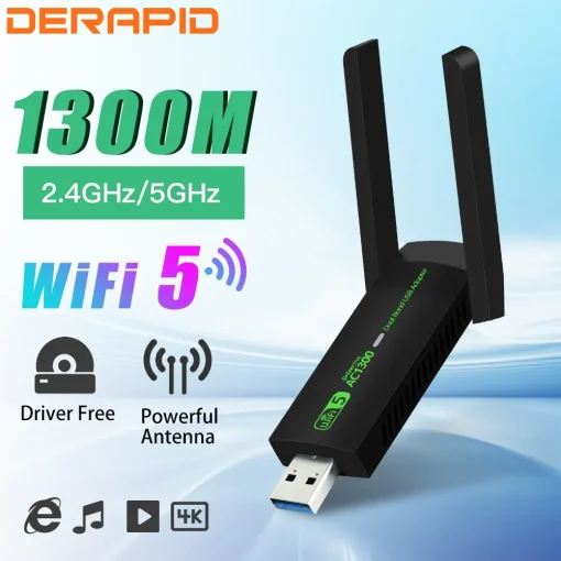 מתאם USB אלחוטי דו-תדר 1300Mbps