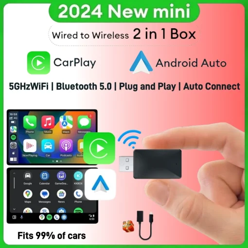 מתאם מזערי 2 ב-1 ל-Ai Box חוטי לאלחוטי CarPlay ו-Android Auto