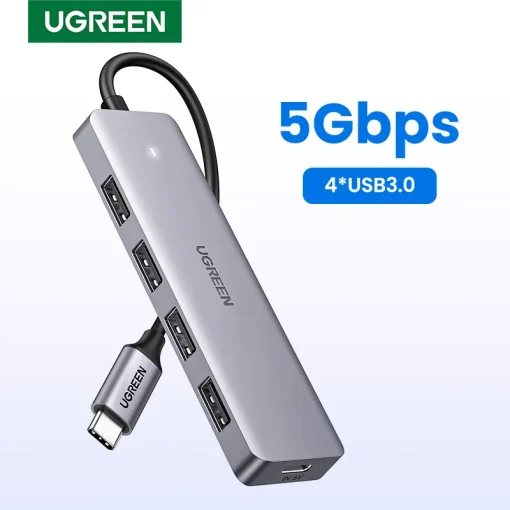 מתאםרכזת UGREEN USB-C עם 4 יציאות USB 3.0 ל-MacBook Pro, iPad Pro, Samsung Galaxy Note 10, S10