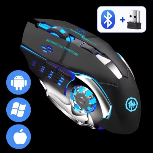 עכבר גיימינג אלחוטי נטען שקט Bluetooth USB מכני E-Sports תאורת LED לעכבר מחשב