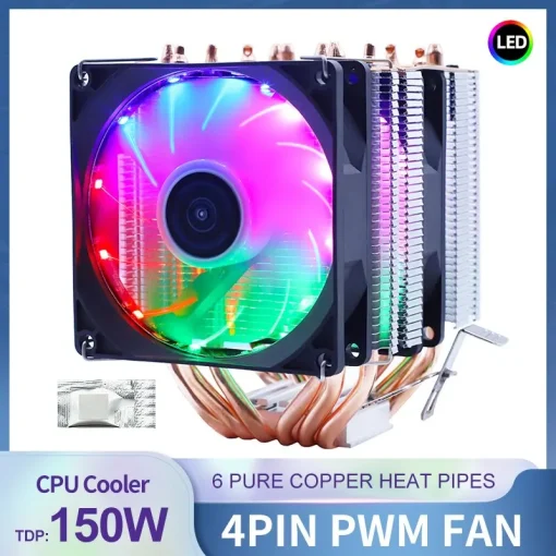 קירור מעבד RGB בעל 6 צינורות חום שקט PWM 4PIN 150W