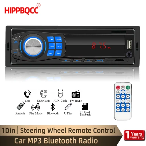 רדיו רכב HIPPBQCC 1din נגן MP3 דיגיטלי Bluetooth אוטם