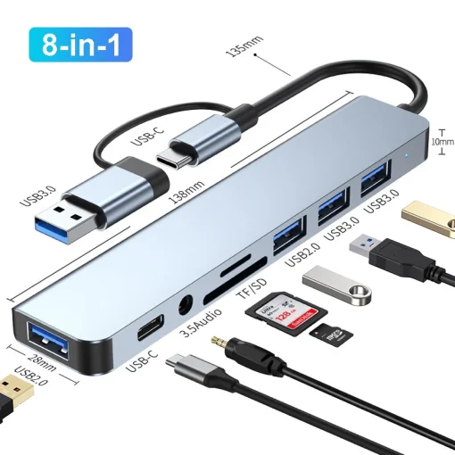 תחנת עגינה 8 ב-2 USB HUB 3.0 USB C