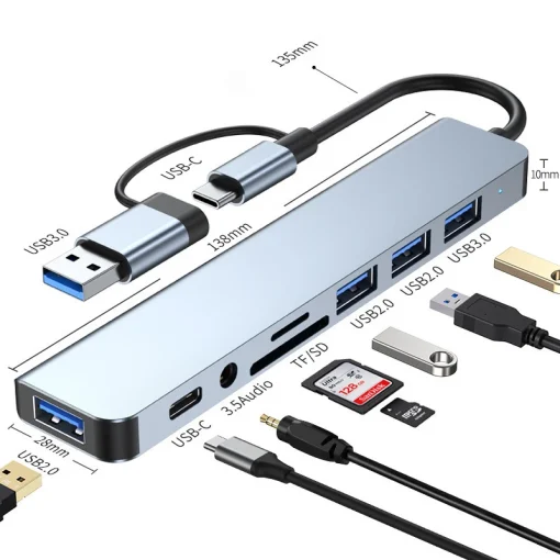 תחנת עגינה עם 8 יציאות USB + טייפ C