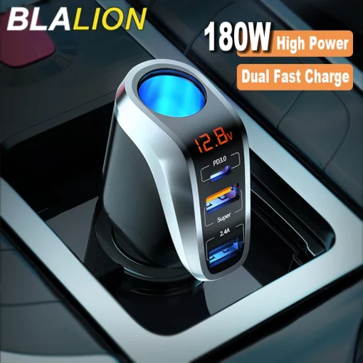 BLALION מטען לרכב USB 180W טעינה מהירה במיוחד QC3.0 PD 66W