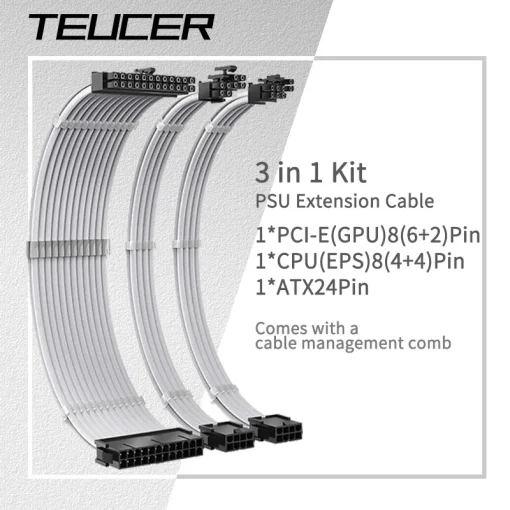 TEUCER כבל מאריך 3 ב-1 ל-PSU באורך 30 סמ