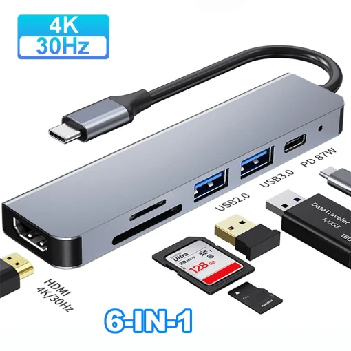 USB C Hub 4K 30Hz מתאם מתאם HDMI USB