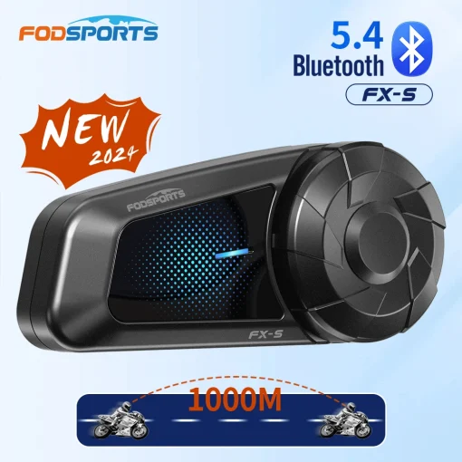 אינטרקום לחיבור לאופנוע Fodsports FX-S, אוזנייה לאלחוטית לקסדה, 1000 מ', BT5.4