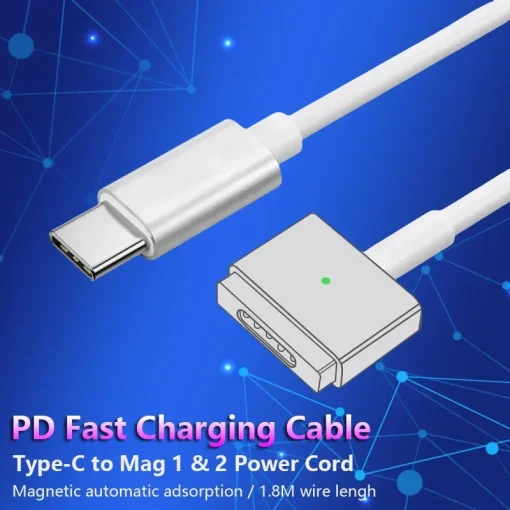 כבל טעינה מהיר Type-C (USB-C) למגסייף 1 ו-2, ראש מגנטי בצורת LT עבור מחשבים ניידים MacBook AirPro