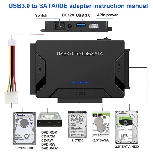 כבל מתאם USB 3.0 לכונן קשיח או אחסון נתונים IDE SATA