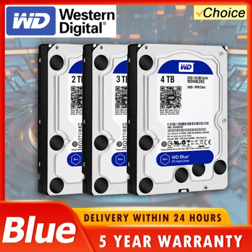 כונן קשיח Western Digital WD BLUE עם נפח אחסון של 4 או 3.5 אינץ'