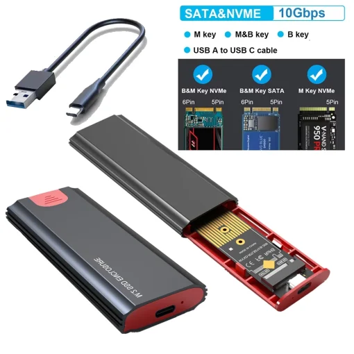 כיסוי M2 SSD למארזי NVMe SATA SSD מתאם 10Gbps USB 3.2 Gen2