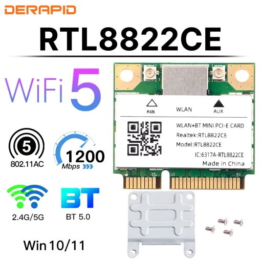 כרטיס WiFi דו-תדר RTL8822CE Mini Pcie‏, 1,200Mbps