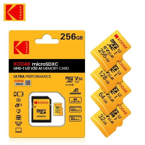 כרטיסי 128GB 32GB 64GB 256GB Class 10 של Kodak U3 A1 V30 מקוריים