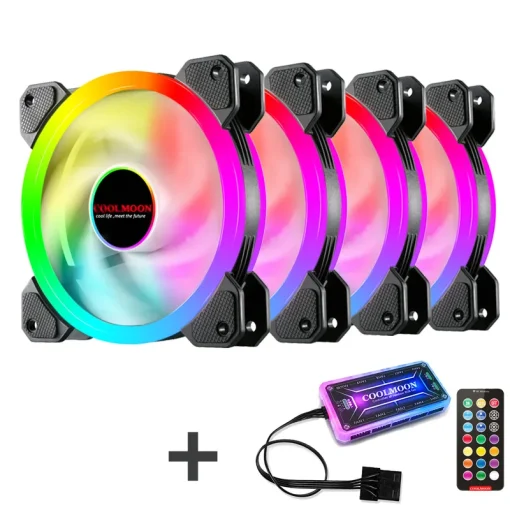 מאוורר קירור ל-PC עם ציפוי מחשב ב-RGB מתכוונן LED 120 ממ שקט + שלט IR חדש