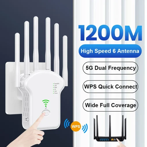 מגבר WiFi רשת אלחוטי 1200Mbps טווח גבוה 6 אנטנות