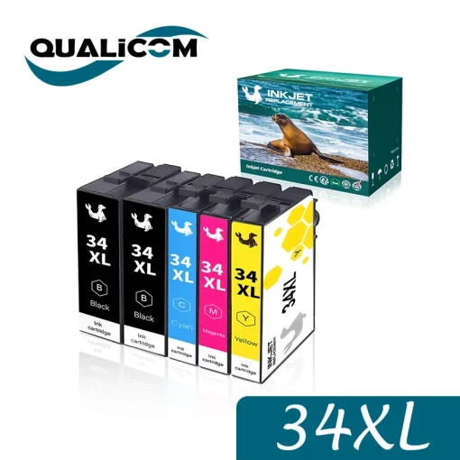 מחסנית דיו תואמת Qualicom 34XL T3471 1SET 5PSC לעבודה Workforce Pro של Epson WF3720 WF3725 WF3720DWF WF3725DWF