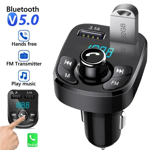 מטען לרכב משדר FM בלוטות' שמע Dual USB