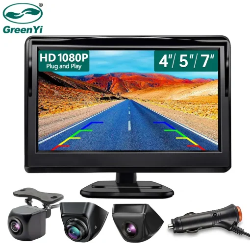 מסך AHD IPS של GreenYi 4.357 אינץ' 1080P מצלמת חזון לילה אחורי לרכב 170° עמידה במים