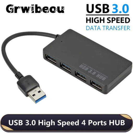 מרכז USB 3.0 מהיר Grwibeou עם 4 יציאות כפתור הרחבה