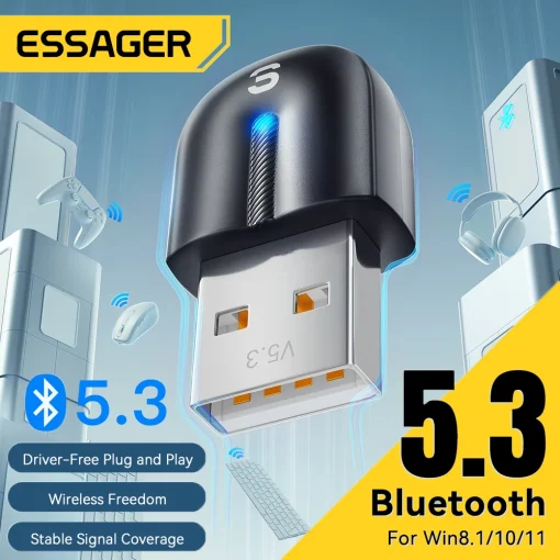 מתאם Bluetooth USB Essager לדונגל מחשב נייד, רמקולים, מקלט אודיו