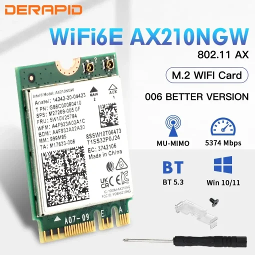 מתאם Wi-Fi 6E AX210NGW NGFF אלחוטי בלוטות' 5.3 WiFi6