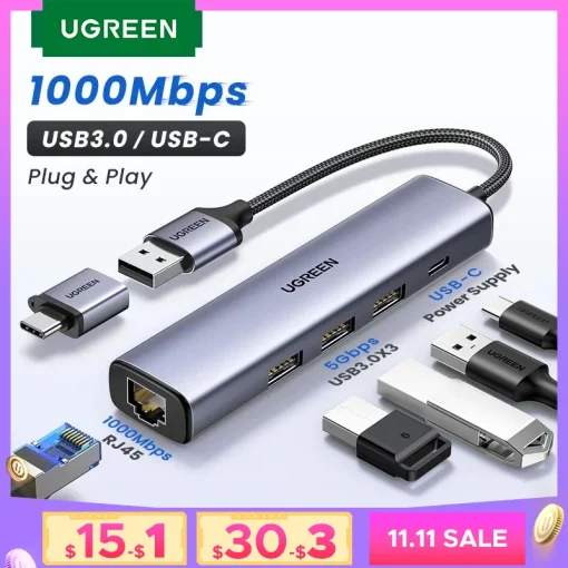 מתאם אתרנט UGREEN ל-USB 1000100Mbps