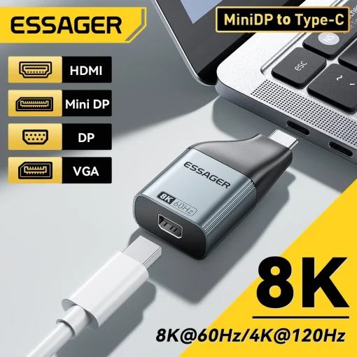 מתאם מיני DP ל-USB Type-C של Essager ל-HDMI DP VGA