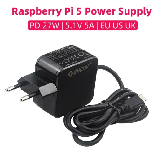 מתאם מתח PD 27 ואט 5.1 וולט 5 אמפר עם תקע USB Type-C ל-Raspberry Pi 5