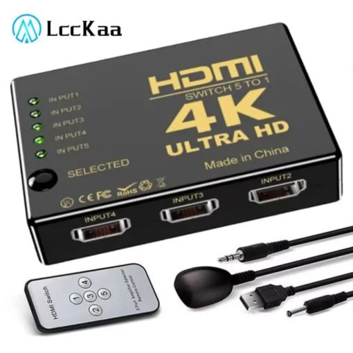 מתג HDMI 5x1 4K וידאו עם שלט IR