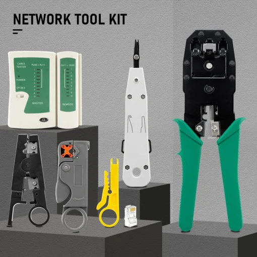 ערכה לכבל רשת עם RJ45 Crimper ו-Lan Tester