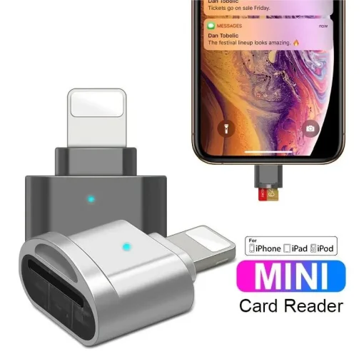 קורא כרטיסי MINI SD TF של Apple המתאים לחיבור ל-iPhone ולאייפד, כרטיס זיכרון חיצוני להרחבת אחסון, מתאם כרטיסי אחסון OTG