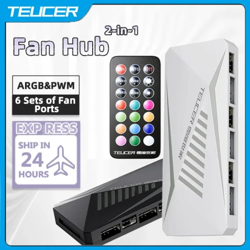 רכזת מאוורר TEUCER 3 ב-1 PWM 4 פינים בקר מהירות 5V 3 פינים ARGB בקר חכם למאוורר קירור עבור מחשב מארז בקר בקרת PC