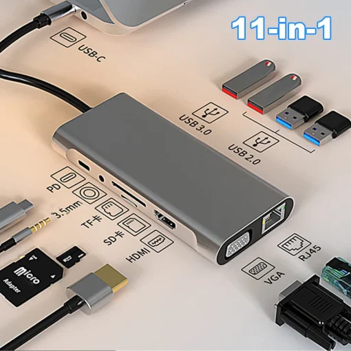 תחנת עגינה מסוג USB-C ל-HDMI-VGA RJ45 ב-4K ו-30Hz